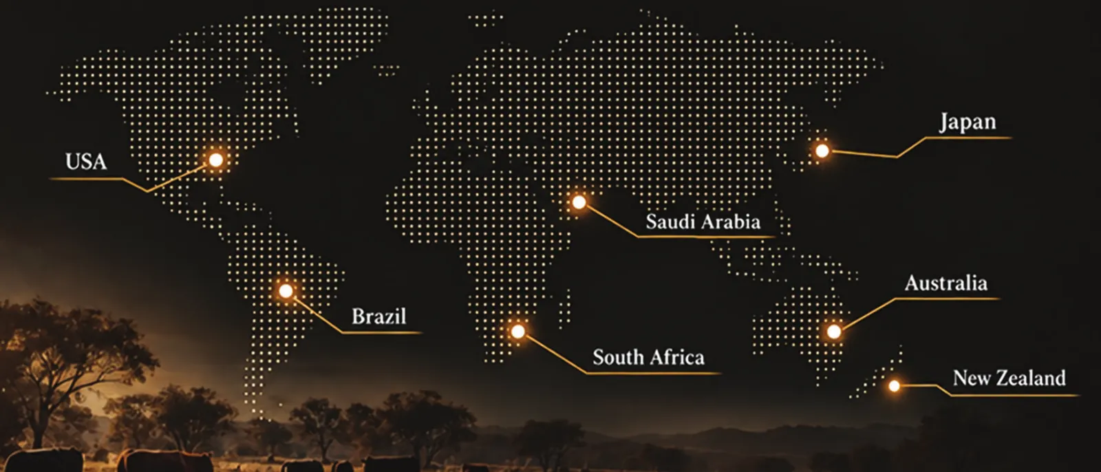World map marking Trecõt's origins: USA, Brazil, South Africa, Saudi Arabia, Japan, Australia and New Zealand