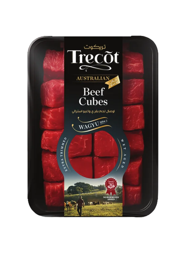 Trecõt Australian Wagyu Beef Cubes in a MAP tray